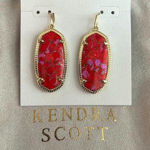 Kendra Scott Elle Gold Bronze Veined Red Fuchsia Magnesite NWT